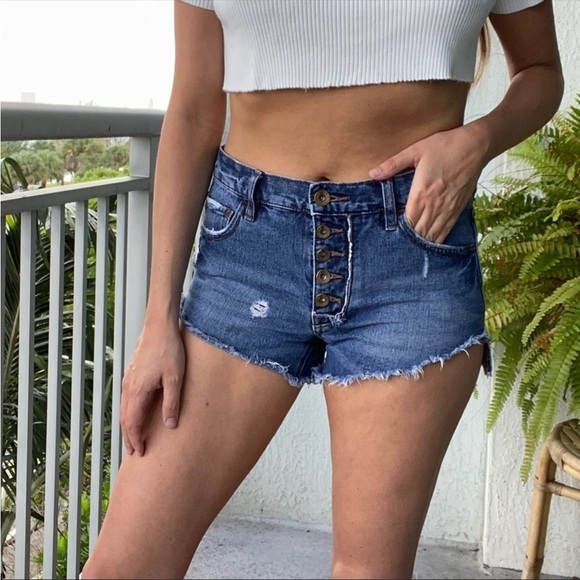 Free People Medium Wash Denim Jean Cutoff Shorts 25 - Picture 3 of 6